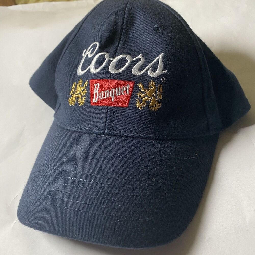 Coors Banquet Hat Beer Adjustable Baseball Cap Navy Blue Embroidered Logo